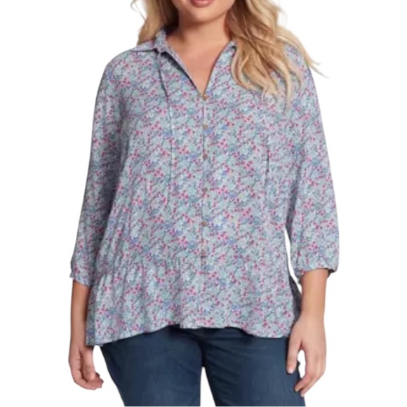 Vintage America Elsie Peplum Blouse Size 3X Floral Cottagecore Peasant Boho - Picture 2 of 15